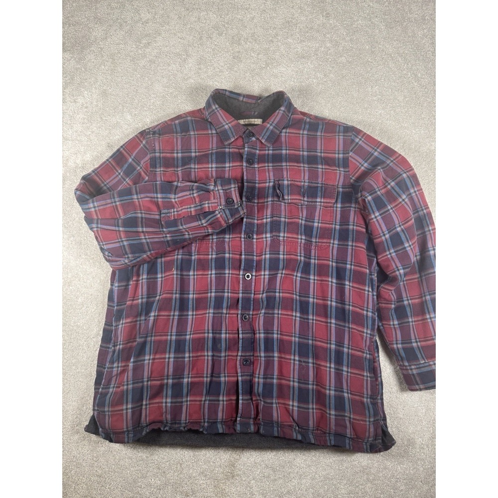 L.L. Bean Fleece Lined Flannel Shacket Men's XL Outdoor Plaid Blue Red Work Farm